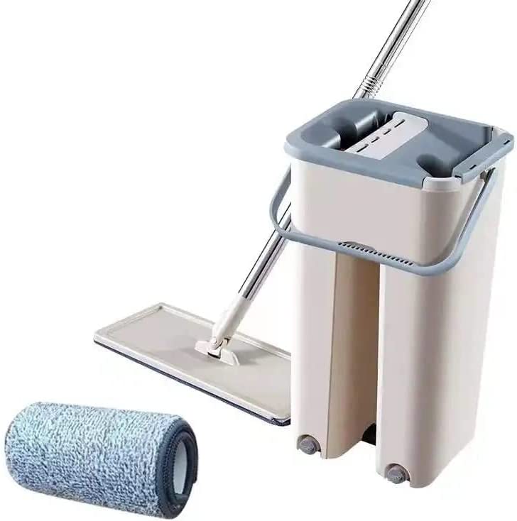 Flat Mop with Wringer Bucket with Washable Microfiber Cleaning Pads