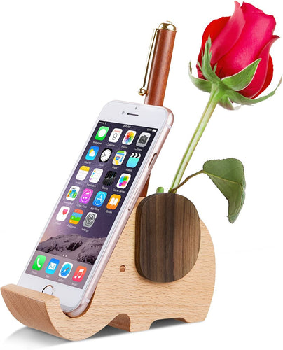 Elephant Shape Wooden Phone Stand Pen Holder