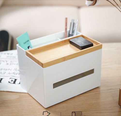 Bamboo Desk Organizer Tissue Box